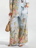 Wide Leg Pants with Pastel Floral Print
