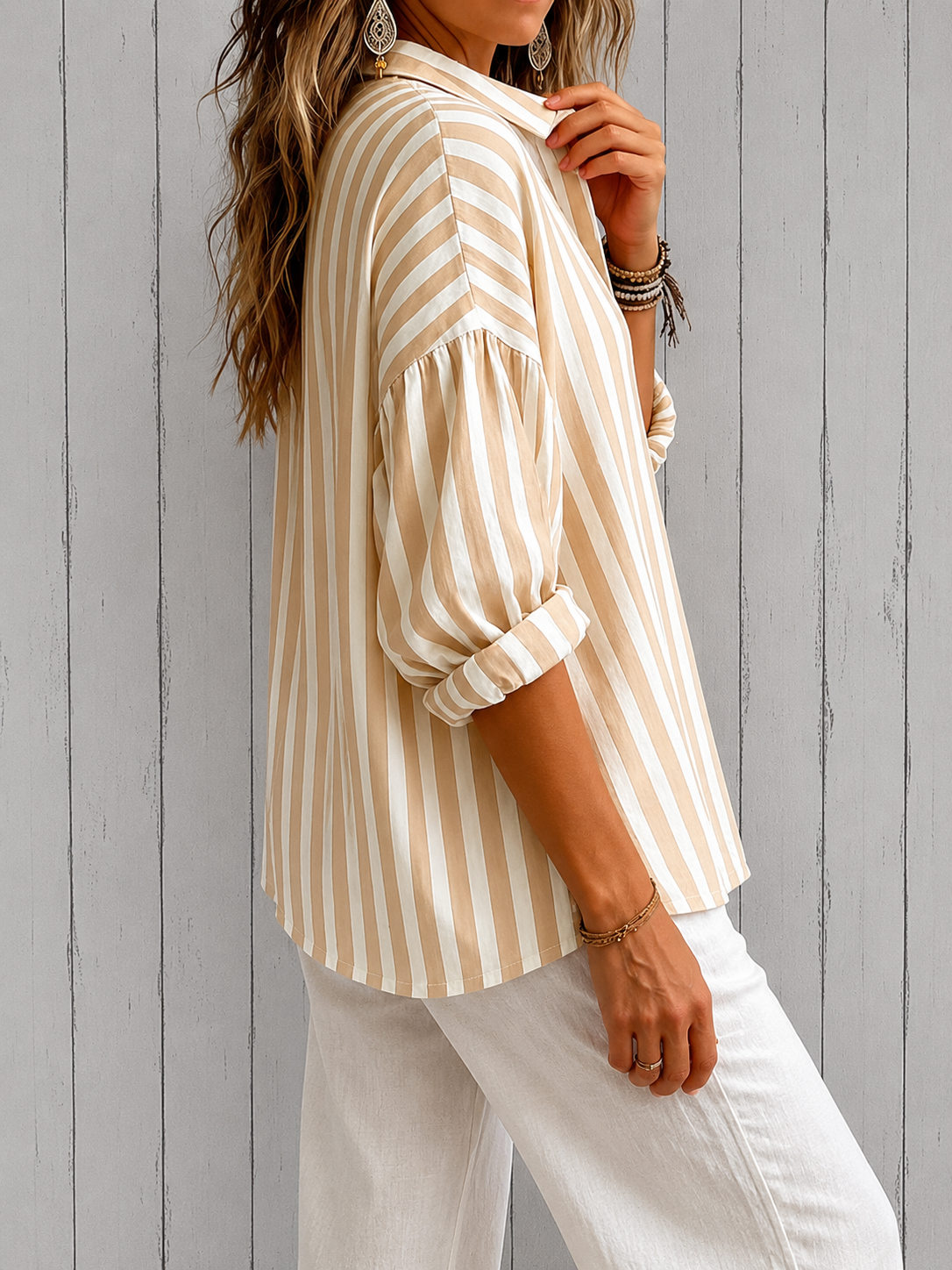Shirt | Loose Blouse with Stripes and Collar
