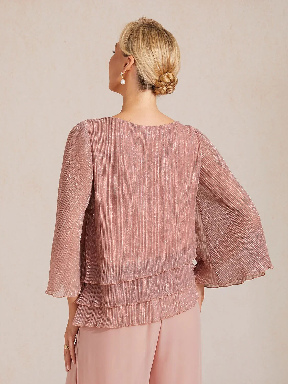 Asymmetrical Layered Shirt in Crinkled Metallic Chiffon